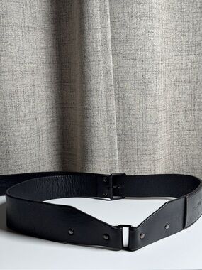 Raf Simons Wide Black Leather Belt Archive Design Riveted Panels